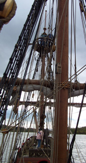 A view of the fore mast, with the top mast still lowered.
