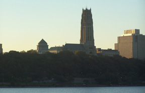 The Cloisters towers over upper Manhattan.