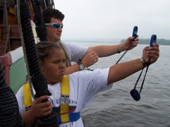 Madena and Mr. Terry measure wind speed on the port channel.