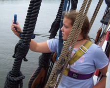 Ericka measures the wind speed on the starboard channel.