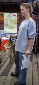 With canvas bucket, thermometer, and notebook in hand, Ciara is ready to take a reading.