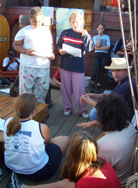 Madena and Ericka take questions during the port watch presentation.