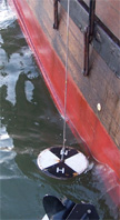 A Secchi disk in use.