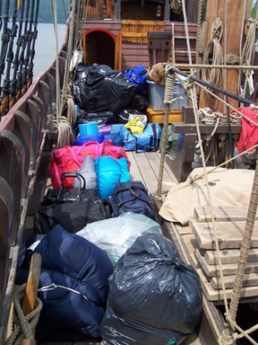 The students' gear covers the entire starboard side of the weather deck.