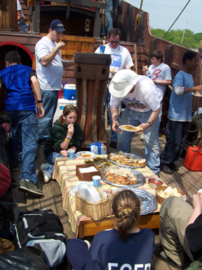 Everyone enjoys lunch on the weather deck.