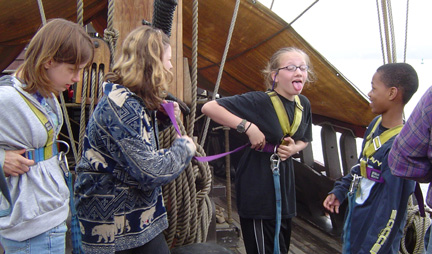 Ack! Andi's expression says her harness is on awfully tight.