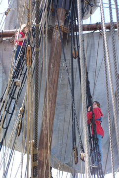 Ginny and Sam climb the rigging into the fore top.