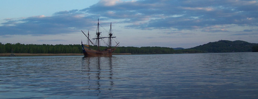 The Half Moon sits at anchor in the Athens Channel.