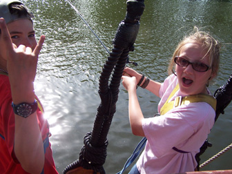 Dylan and Andi enjoy themselves while fishing from the channel.