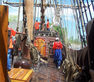 Soggy crewmembers in the aftermath of the downpour.