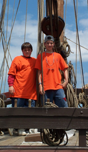 Daymien and Dylan on the foredeck.