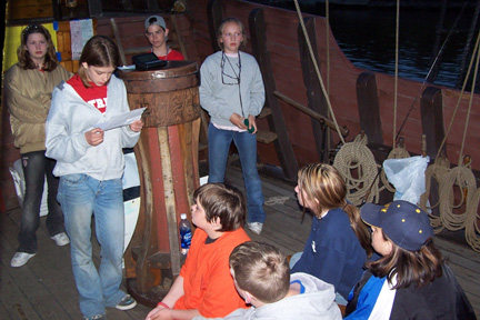 Starboard Watch prepares to field questions from the other students.