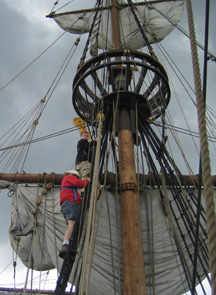 Mr. Weisse joins Bryan near the foremast's main yard.