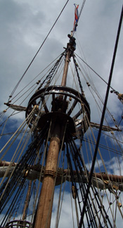 A wider view of Mr. Dawson showing the height of the mast.