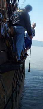 Mr. Linehan demonstrates how to use a lead line on the channel.