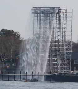 An artificial waterfall on Governor's Island.