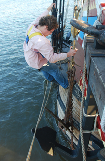 Mark Morel prepares to set the anchor.