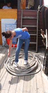 Sienna coils a docking line around her feet.