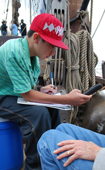 Jose records the ship's coordinates.