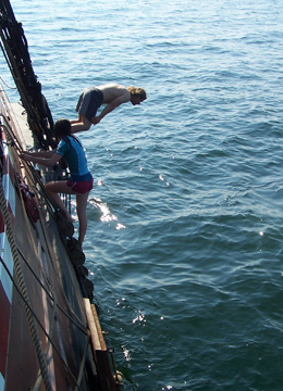 Mr. Van Grondelle dives from the main channel.