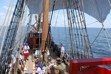 The Half Moon under sail.