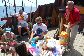 Crew each lunch on the weather deck.