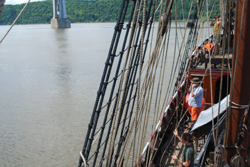 The Half Moon fires a falconet salute to Poughkeepsie.