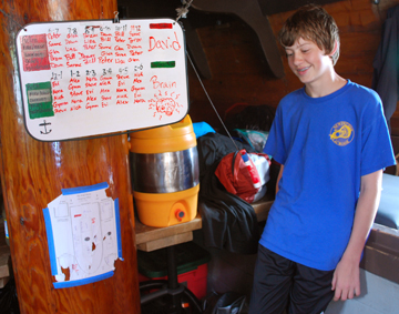 Brian looks amused next to the duty roster, which clearly marks "Brain" as watch leader.