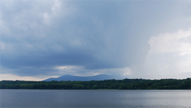 Storm clouds move in from the western shoreline.