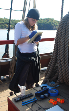 Sofia records data in her notebook.