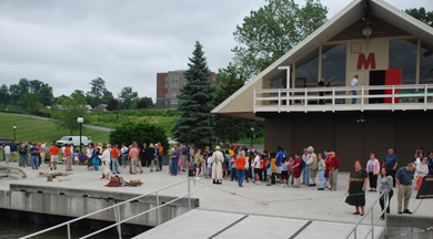 Crowds at the Marist waterfront.