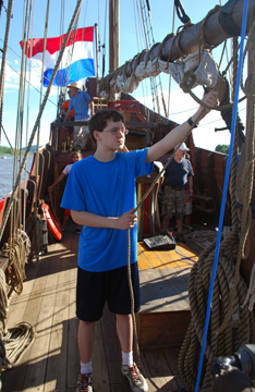 Jack awaits a command at the starboard main course bunt.