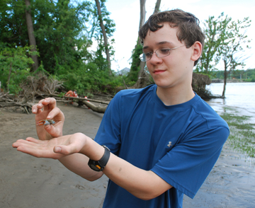 Jack shows off a crab's pincer.