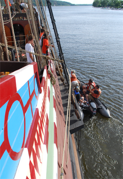 The Zodiak pulls up to the Half Moon.