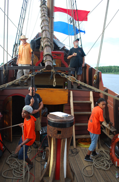 Jack and Raynika man the main sheets while Mr. Cardoza records sound.