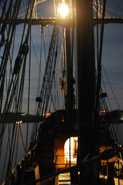 The decks of the Half Moon by night.