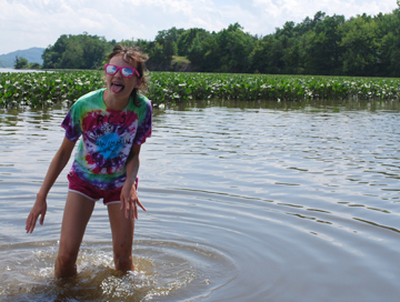 Nora isn't a fan of slimy riverbeds.