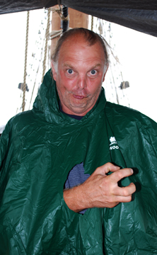 Woody Woodworth's poncho isn't quite watertight.