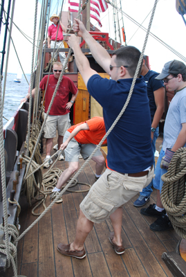 Mr. Roy sweats and Ms. Reilly tails the tender stern tackle.