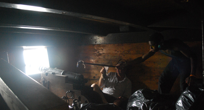 Raheem fires a salute from the port sternchaser.