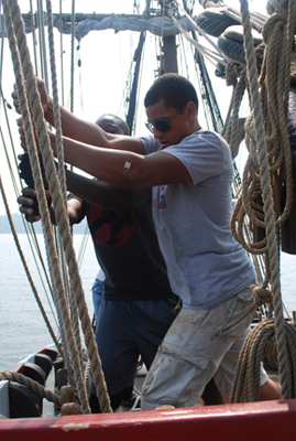 Jason and Deniro sweat the anchor tackle.