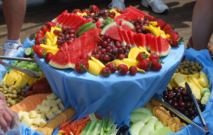 A veritable cornucopia of fruit, cheese, and crackers.