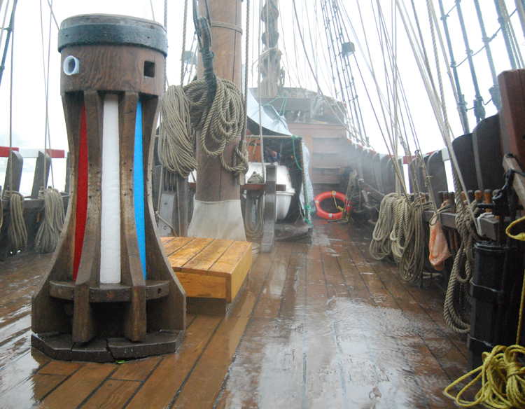A gale front batters the empty weather deck.